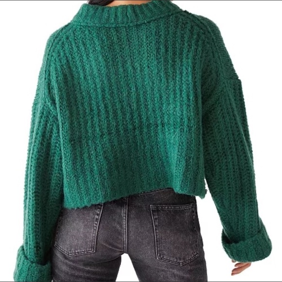 Free People Chunky Sweater In Spearmint Pine Combo New With Tags - Picture 5 of 11